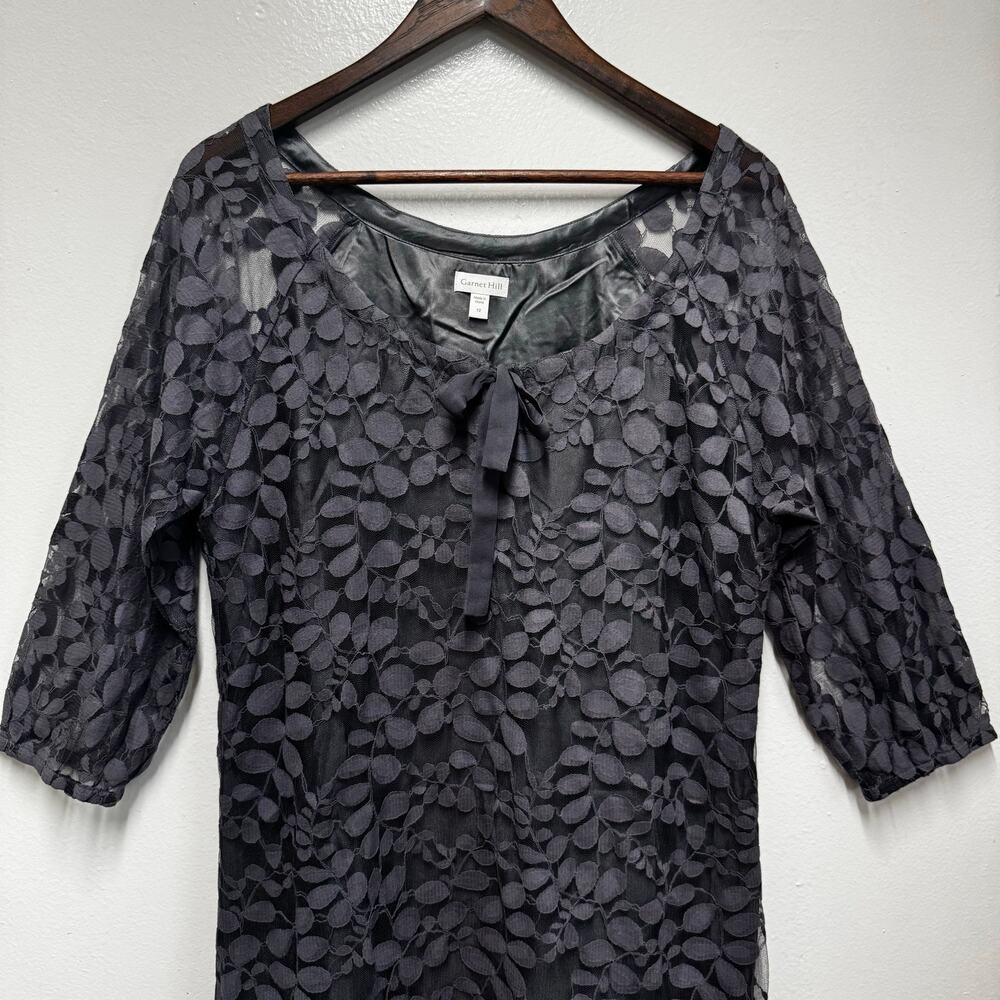 Garnet Hill Boheme Easy Sheer Lace Dress Leaf Botanical Sz12 Gray Elegant Church - Picture 2 of 11